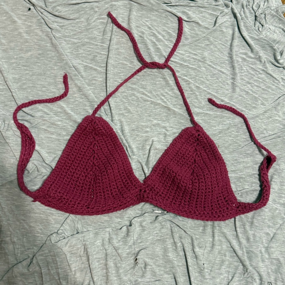 Burgundy Crochet Bikini Top